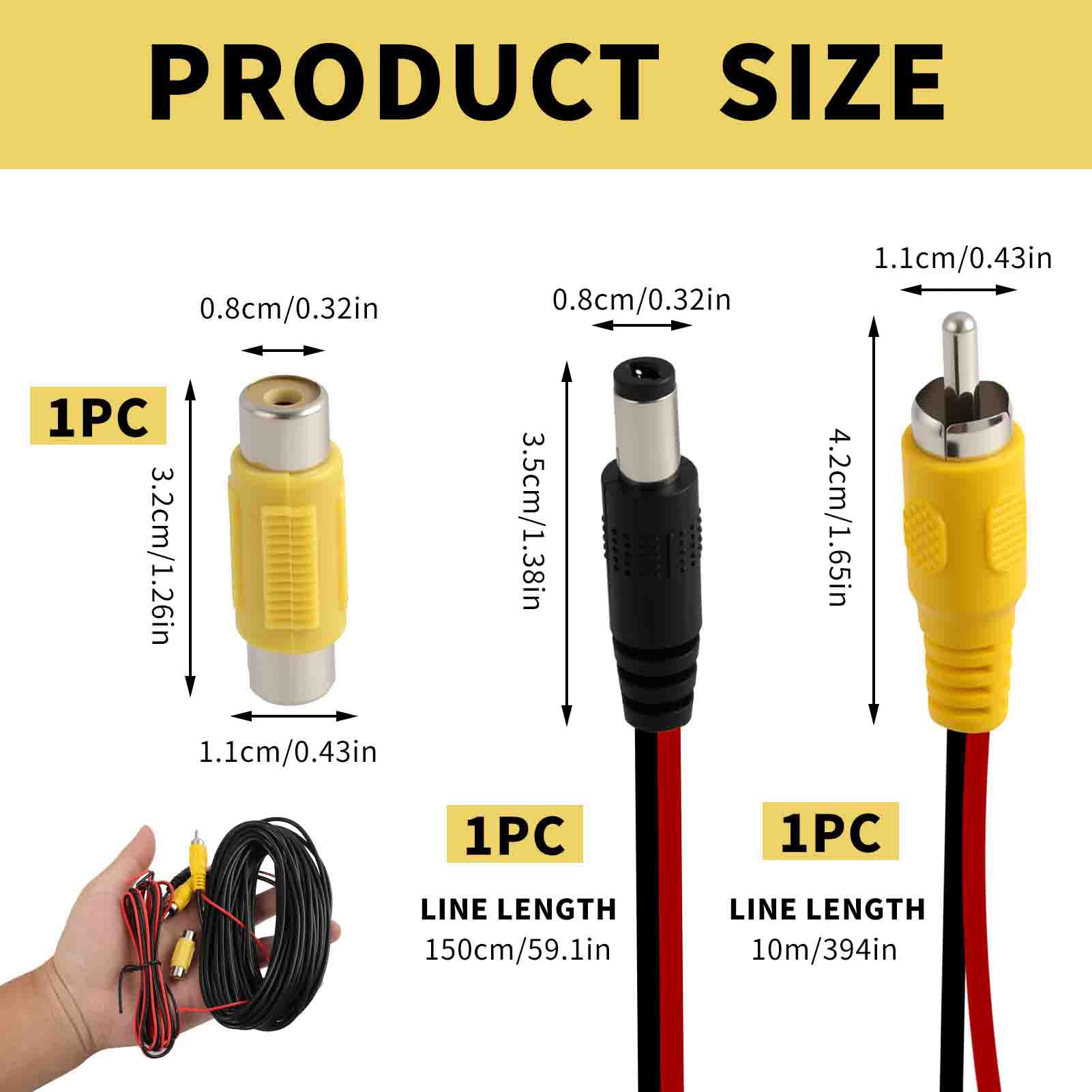 10M Câble d’Extension de Caméra de Recul de, Câble Vidéo RCA Double Blindage Amélioré avec Prise RCA Jaune vers Prise Femelle,Cable Camera de Recul, pour Connexion Moniteur et Caméra Arrière