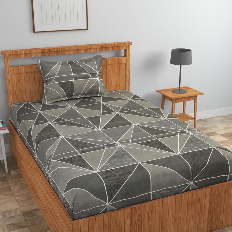 Image of NEW LEAF Pure Cotton 220 tc Flat Single Bedsheets for Summer Breathable | Wrinklefree | Super Soft (Size-60 X 90 Inch) with 1 Pillow Covers (Size-17 X 27 Inches, Floral, Dark Grey