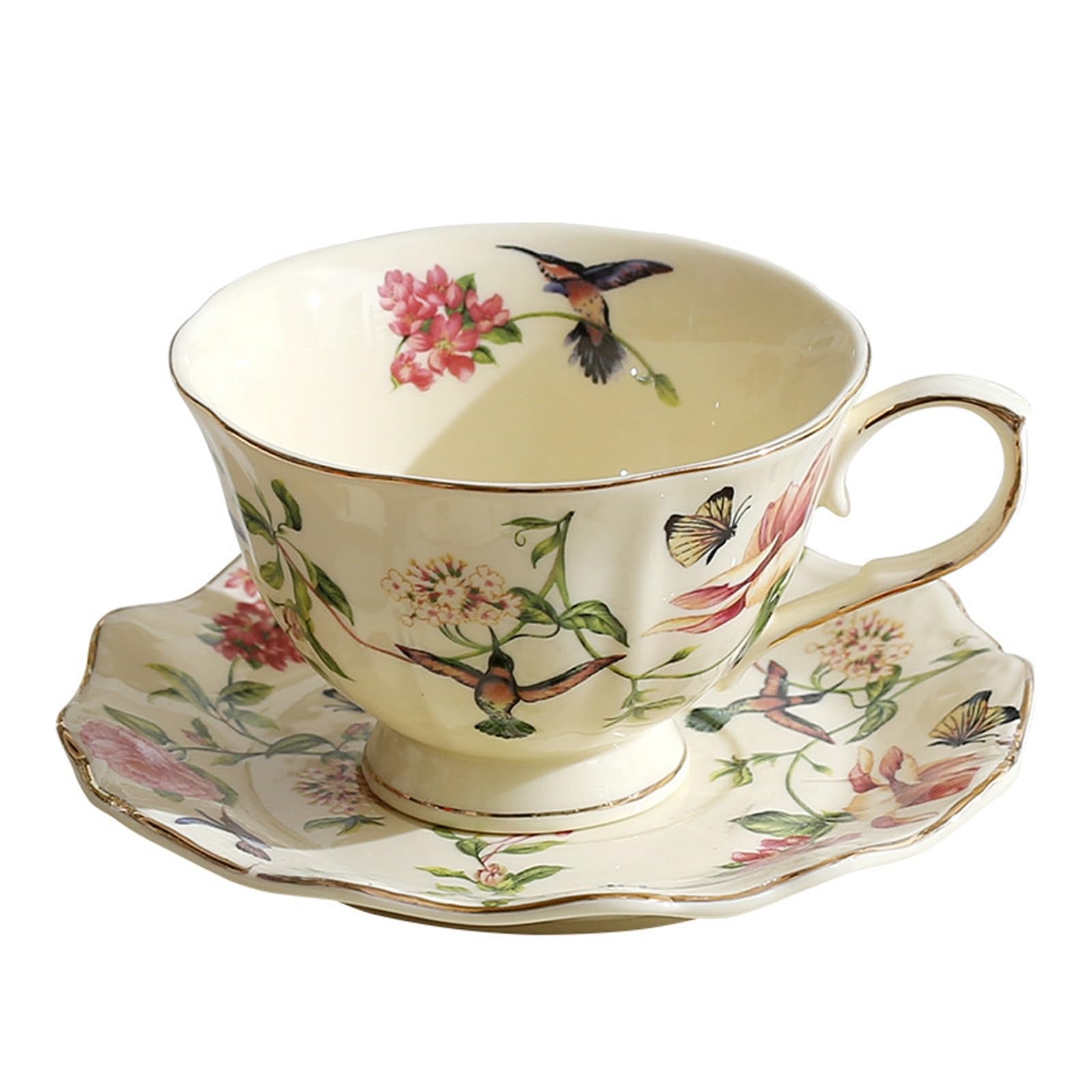 Porcelanowa filiżanka do espresso ze spodkiem | Kwiatowy wzór: czas na espresso i herbatę