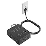 Surge Protector Power Strip, Olcorife Ultra Thin Flat Plug Extension Cord 5ft, 8 Outlets 4 USB Ports(1 USB C), Flat Wall Plug Outlet Extender, College Dorm Room Essentials, Black
