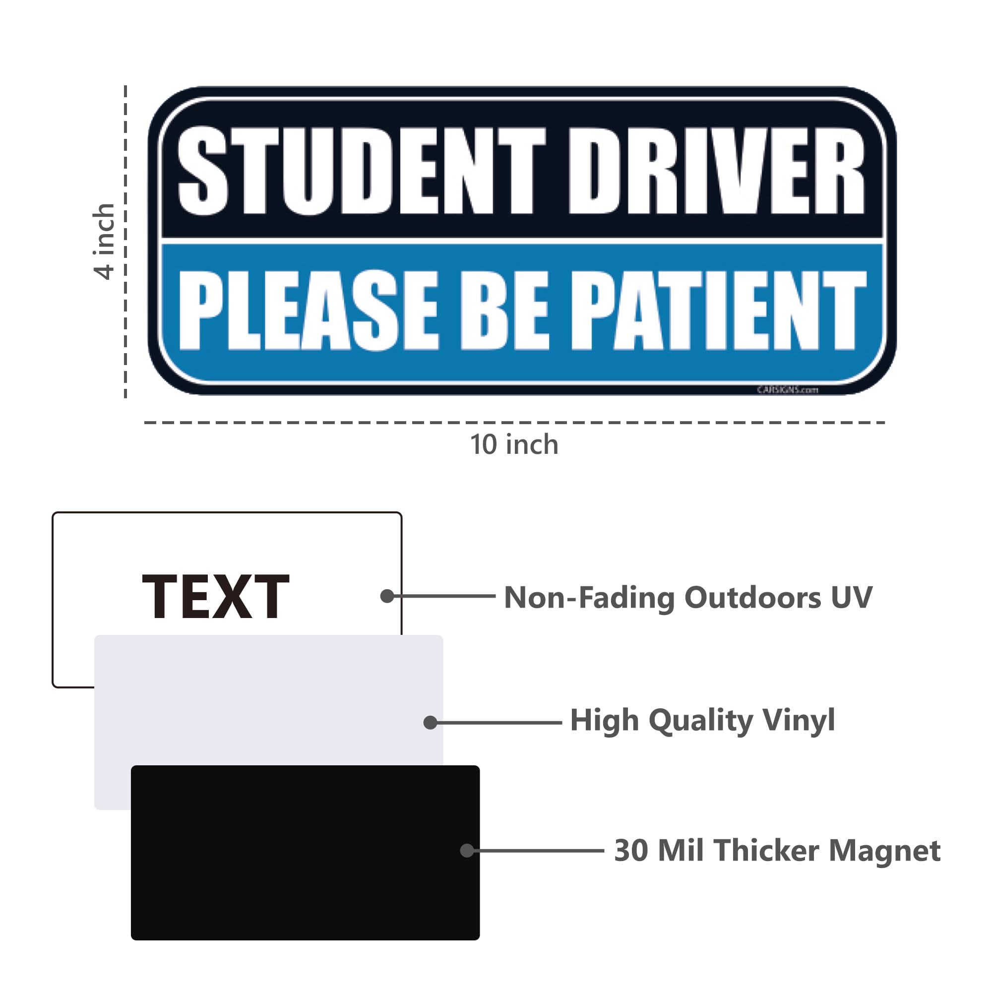 HTH Inc Naklejka dla ucznia kierowcy magnes do samochodu (czarno-niebieski) - wysoce odblaskowy magnes "Please Be Patient Student" Driver dla uczniów, znak bezpieczeństwa pojazdu dla uczniów (25 x 10