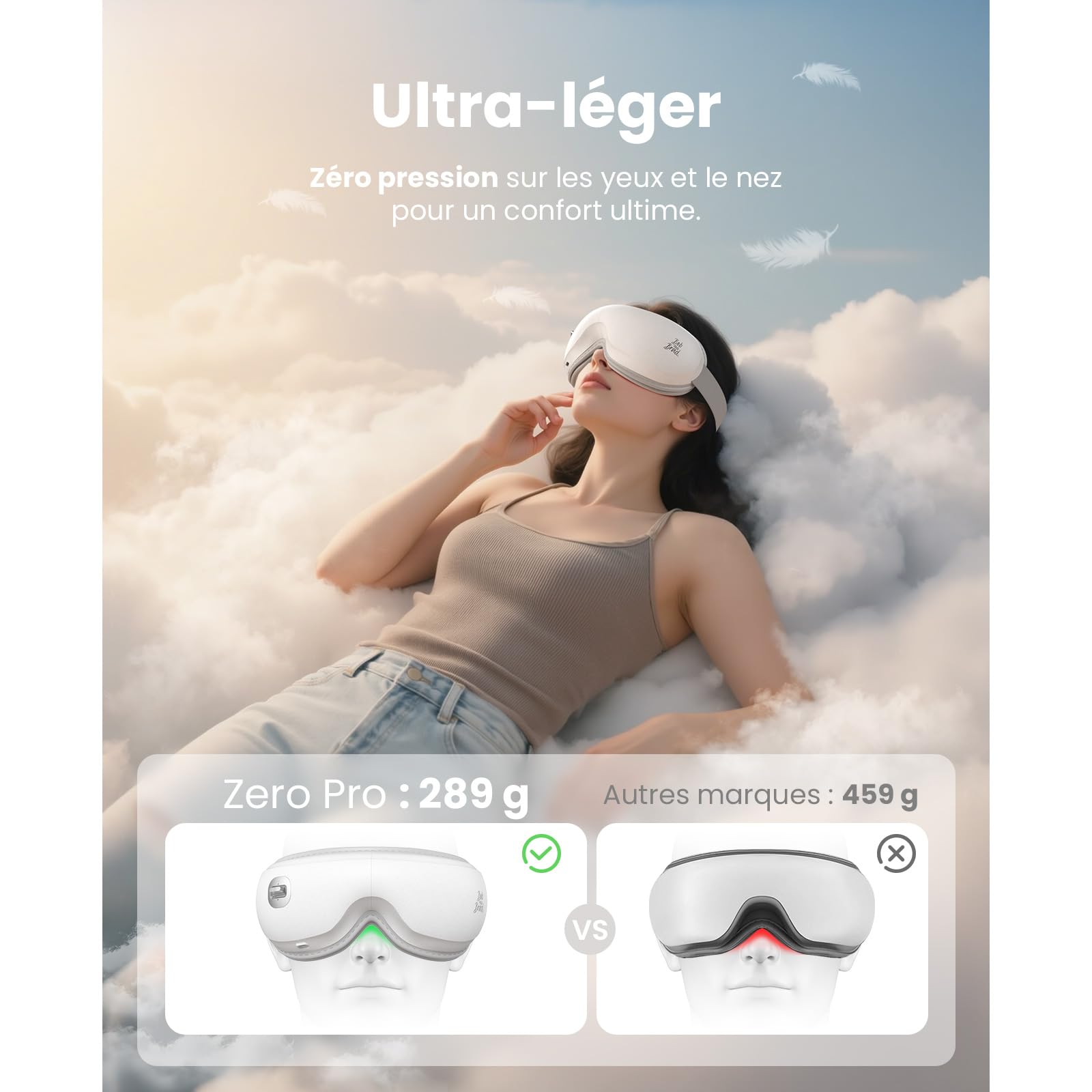 Bob and Brad Zero Pro Masseur oculaire silencieux avec chaleur et froid, masque massage yeux pour migraine, sécheresse et fatigue, cadeau femme et homme