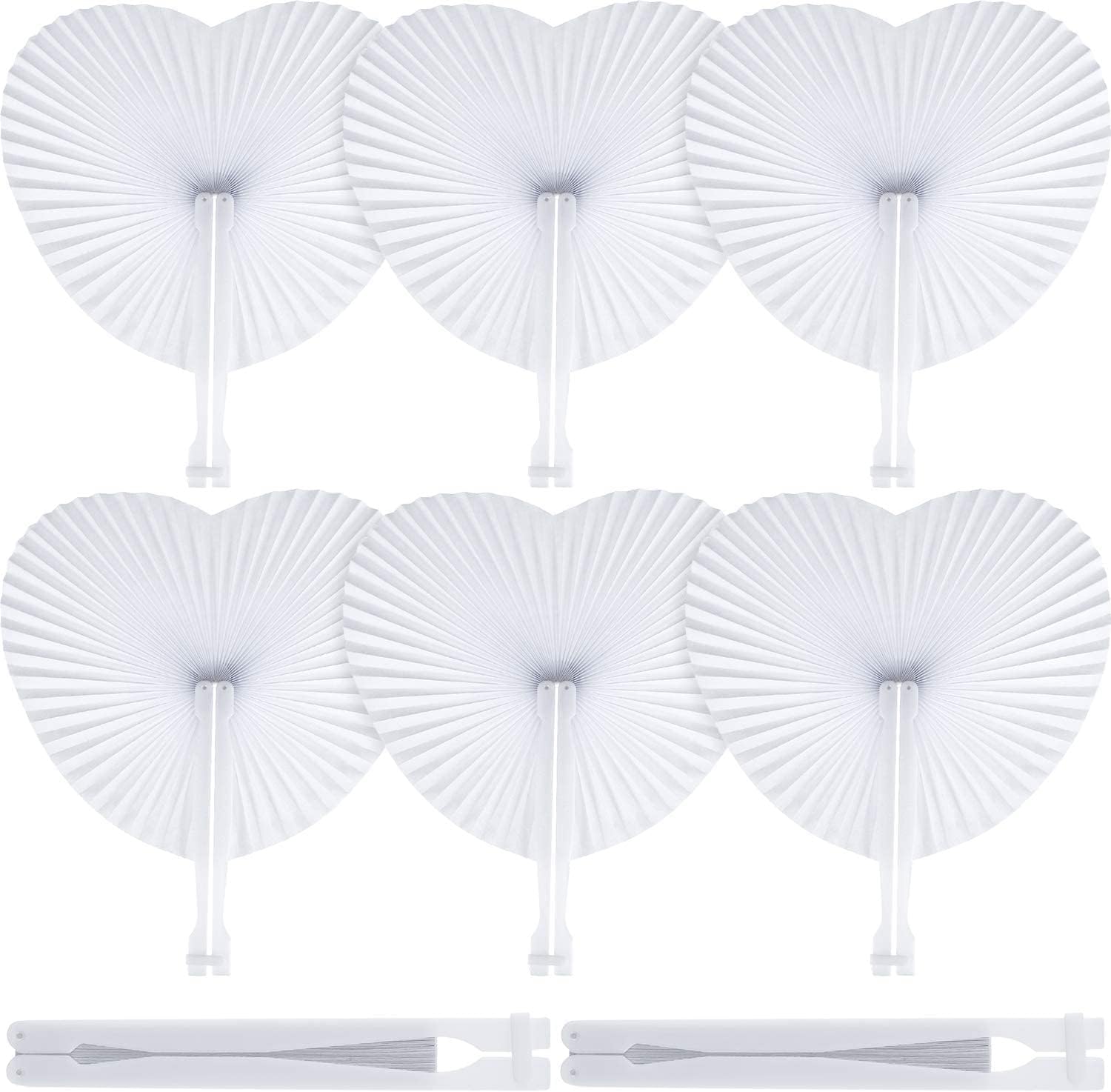 Deliex delicias de Extremadura. 30 Pai pai corazon blanco para bodas. Abanicos pai pai de papel para invitados en fiestas de verano, para abanicar en los días de calor. (30)