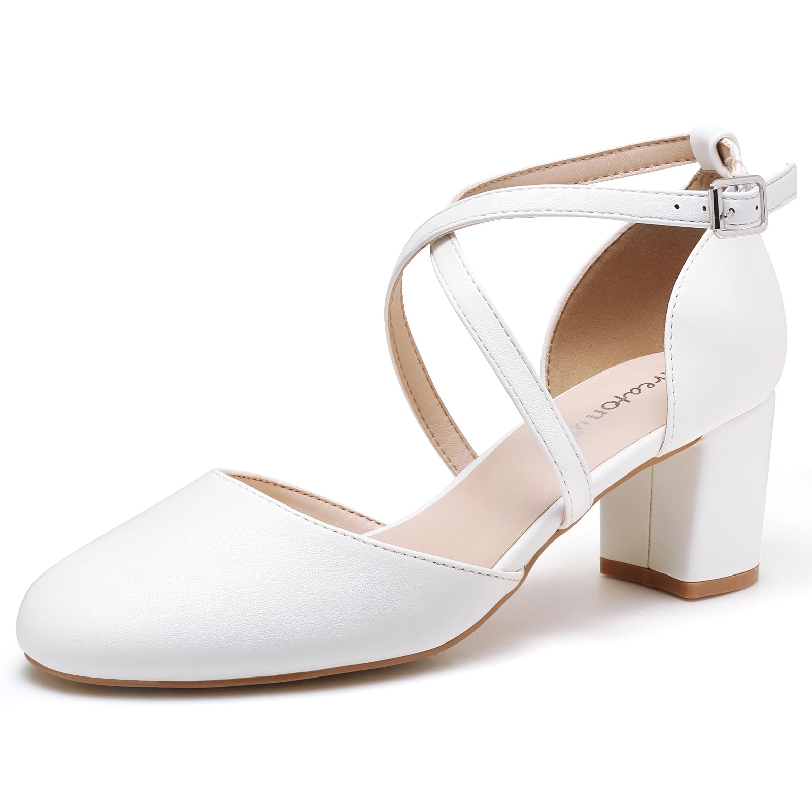 Greatonu Scarpe col Tacco Donna Eleganti Decollete a Cinturini Incrociati Punta Chiusa Sandali con Tacco da Sposa Decolte Tacco Medio Largo
