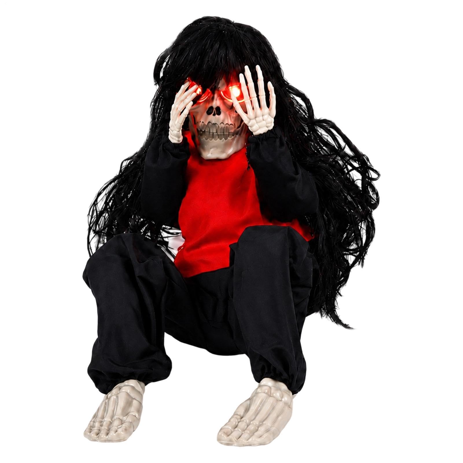 Szkielet Dekoracyjny Halloweenowy Długowłosy Płaczący Ze Świecącymi Oczami