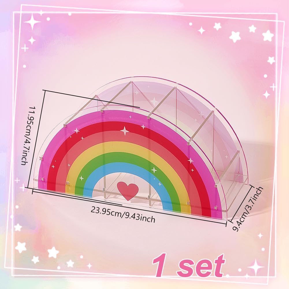 PH PandaHall Pen Holder Rainbow Pencil Holder Acrylic Pen Organizer Brush Desktop Container Stationery Storage Brush Stand Desk Accessories for Back to School Home Office Supplies 23x12x8.9 cm - Image 2