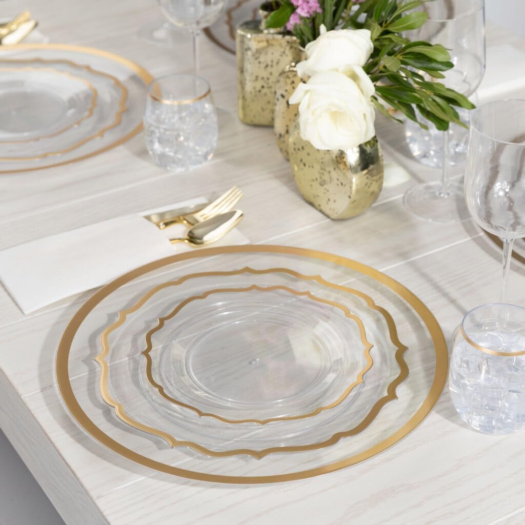 Contemporary Clear Gold Rim Plates Combo 7.5" + 10.5" Case of 128 (4 packs x 32)