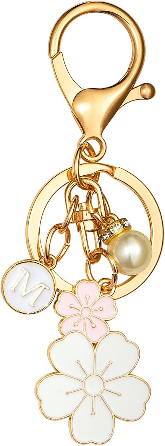 Cute Stainless Steel Gold Keychain Initial Letter Keys Charm Gifts for Women with Key Ring Purse Charms for Handbags