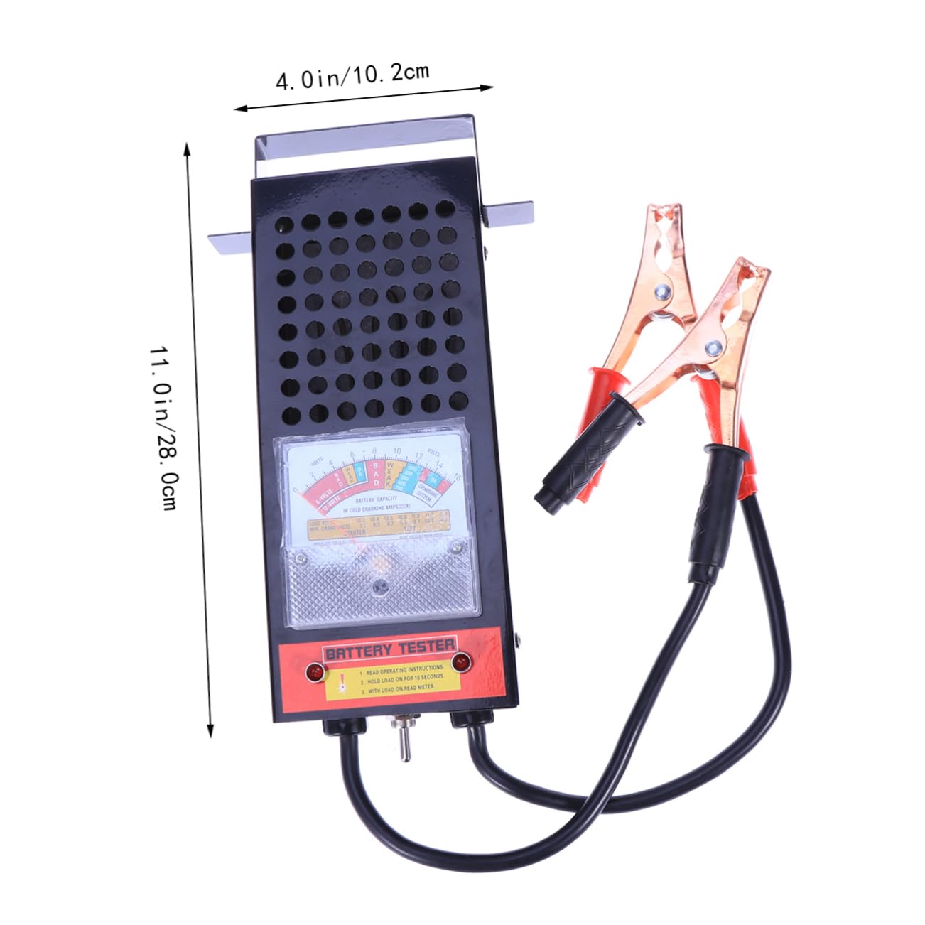 Comprobador de Batería 6-12v 100a Negro en Acero Inoxidable | Vehículo y Motor de Arranque, Diagnóstico de Consumo, Uso Sencillo con Luz Indicadora