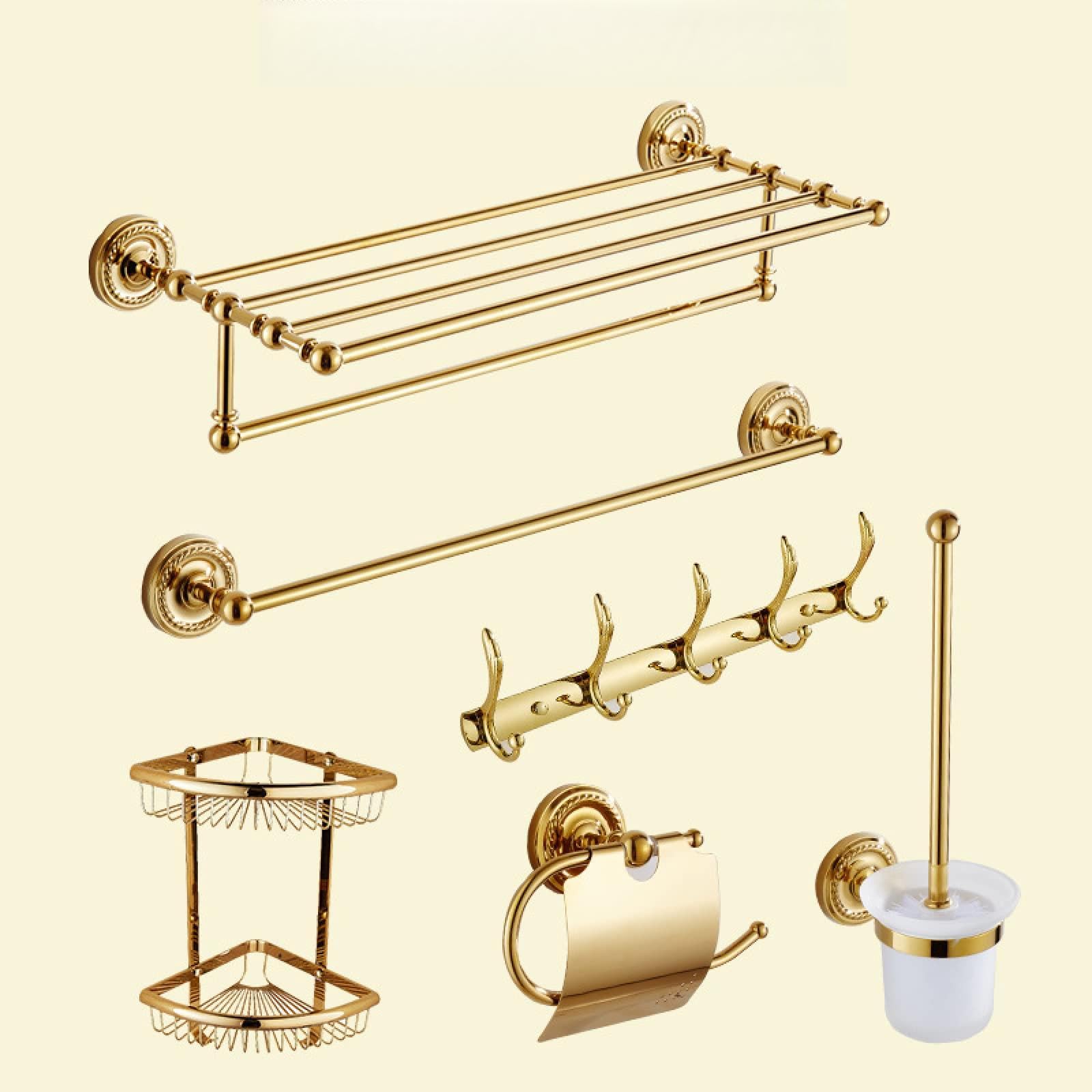 FGXHHS European Style Golden Towel Rack Bath Full Copper Bathroom Toilet Shelf Hardware Pendant Set, Set B