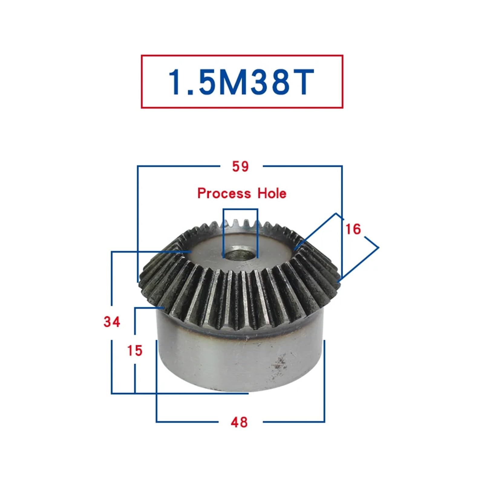Bevel Gear Pinion Hardware Mechanical 1pcs Bevel Gear 1.5M38T/40T Gear 90 Degrees Process Hole Meshing Angle Carbon Steel Transmission Ratio 1:1 Transmission Parts(38 Teeth)