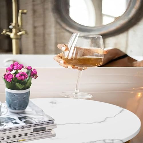 Miniatura 4 de Mesa auxiliar redonda de 2 capas con textura de mármol en forma de C, mesa auxiliar para aperitivos, mesa auxiliar para sofá, mesita de noche para