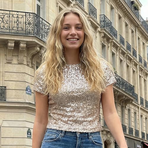 T-shirt pailleté femme Caziffer chic et décontracté pour l'été