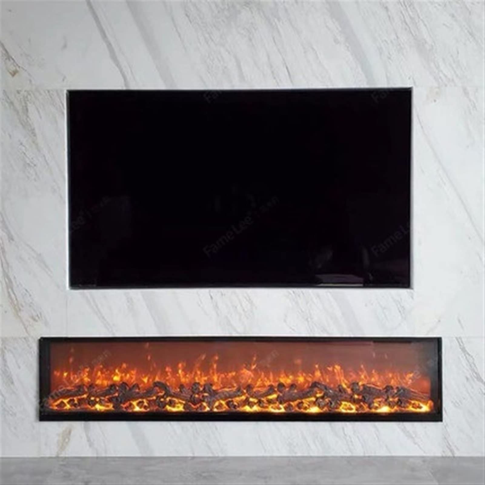 Kominek elektroniczny Kominek elektryczny LED Fałszywy płomień 47" Kominek wpuszczany Cienki wkład, montowany na ścianie i w ścianie Łatwa instalacja za pomocą pilota Para wodna.A