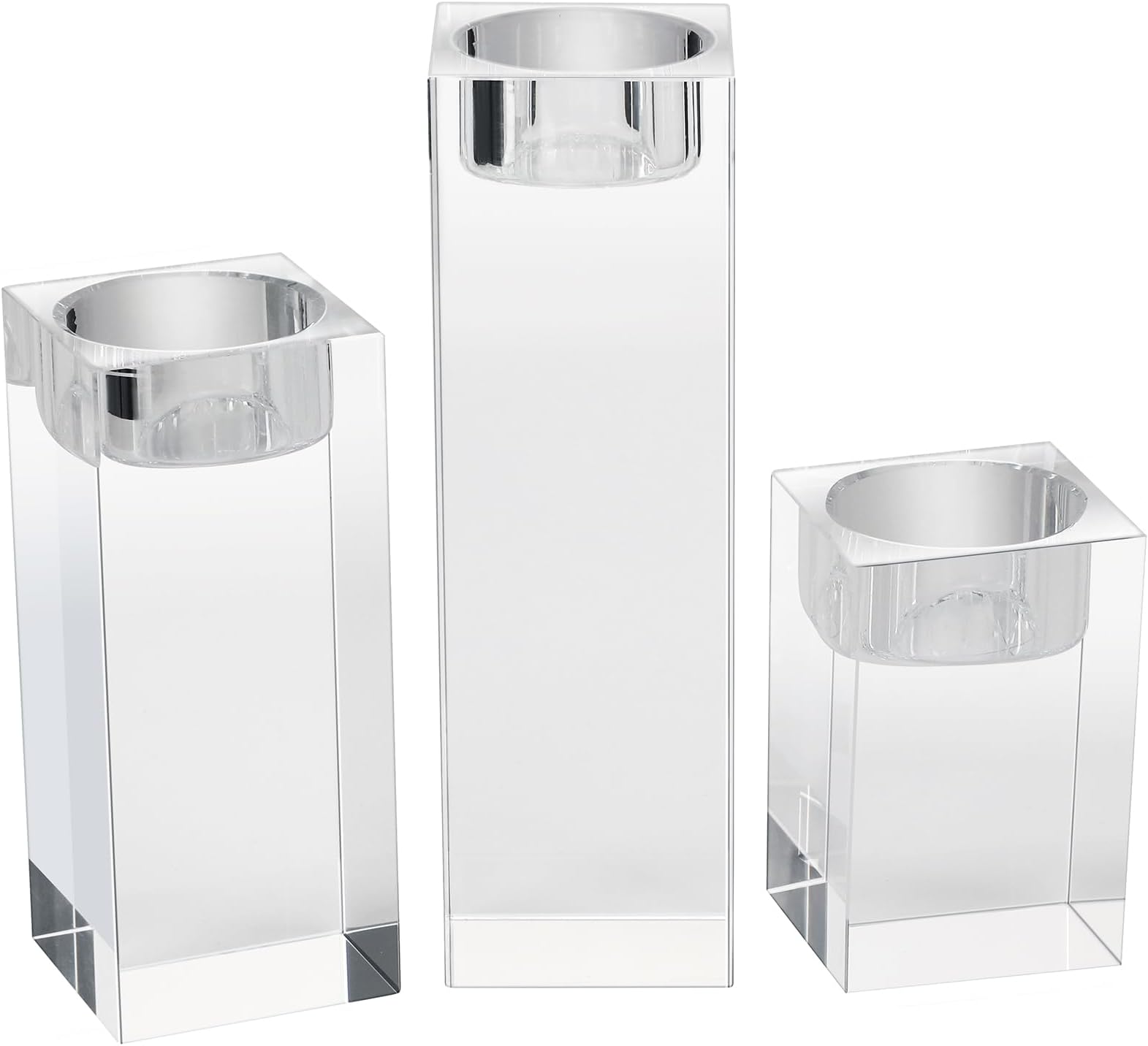 Amazon.com: 3 Pcs Crystal Candle Holders Clear Tea Light Candle Holders ...