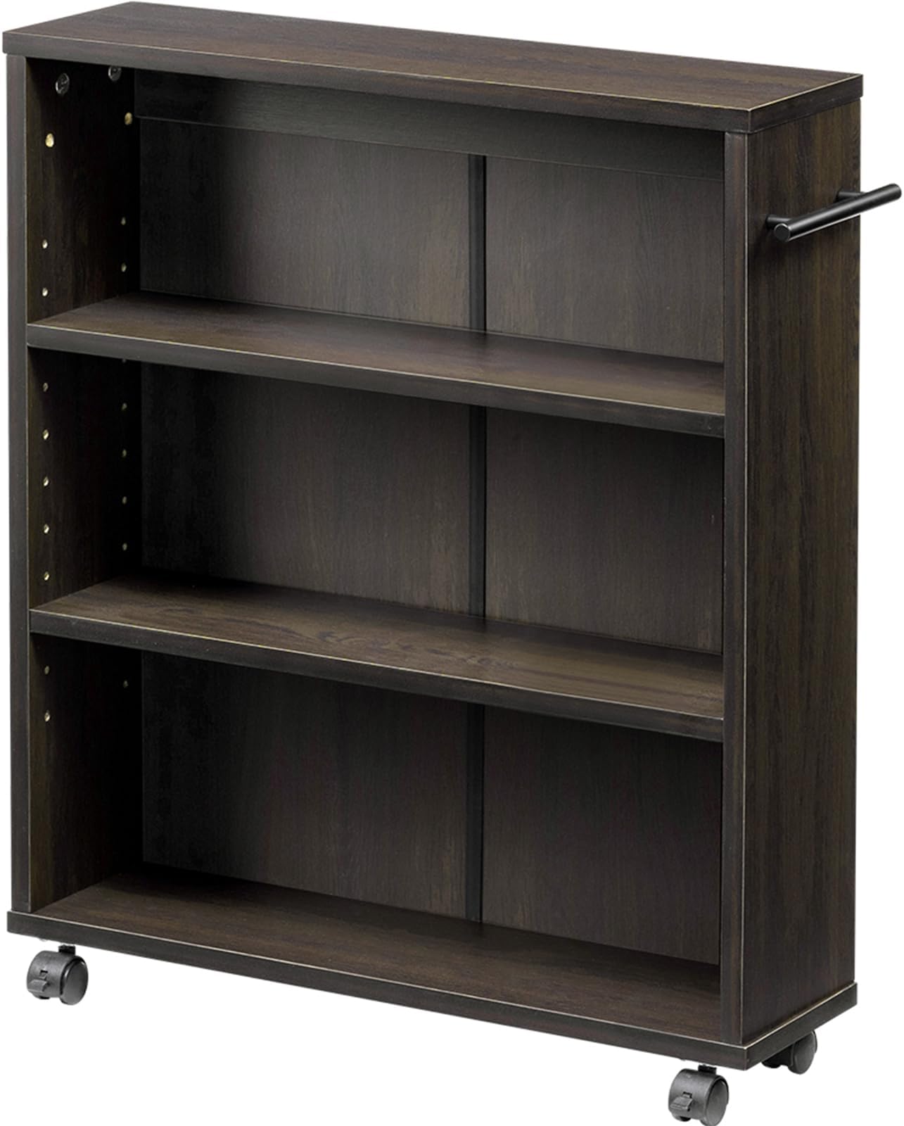E-Supply EEX-EG08DBR Caster-Attached Slim Shelf, Gap Storage, 3-Tier, Width 6.1 inches (15.5 cm), Depth 23 inches (58.5 cm), Height 25.6 inches (65 cm), Wooden Rack for DVD, Manga, Dark Brown