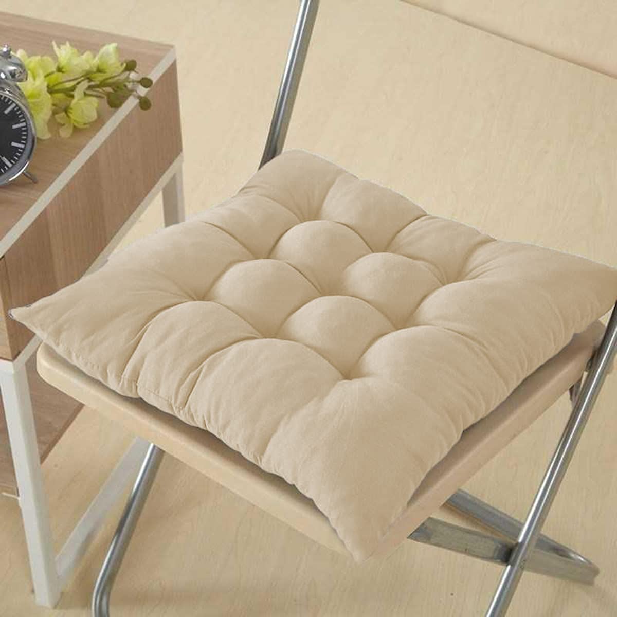 6 X Cojines para Sillas de Exterior e Interior Reversibles 40 x 40 x 5cm, Cojines de Silla Asiento Tumbonas Patio Terraza Exterior Acolchado Almohadilla (Pack 6, Beige)
