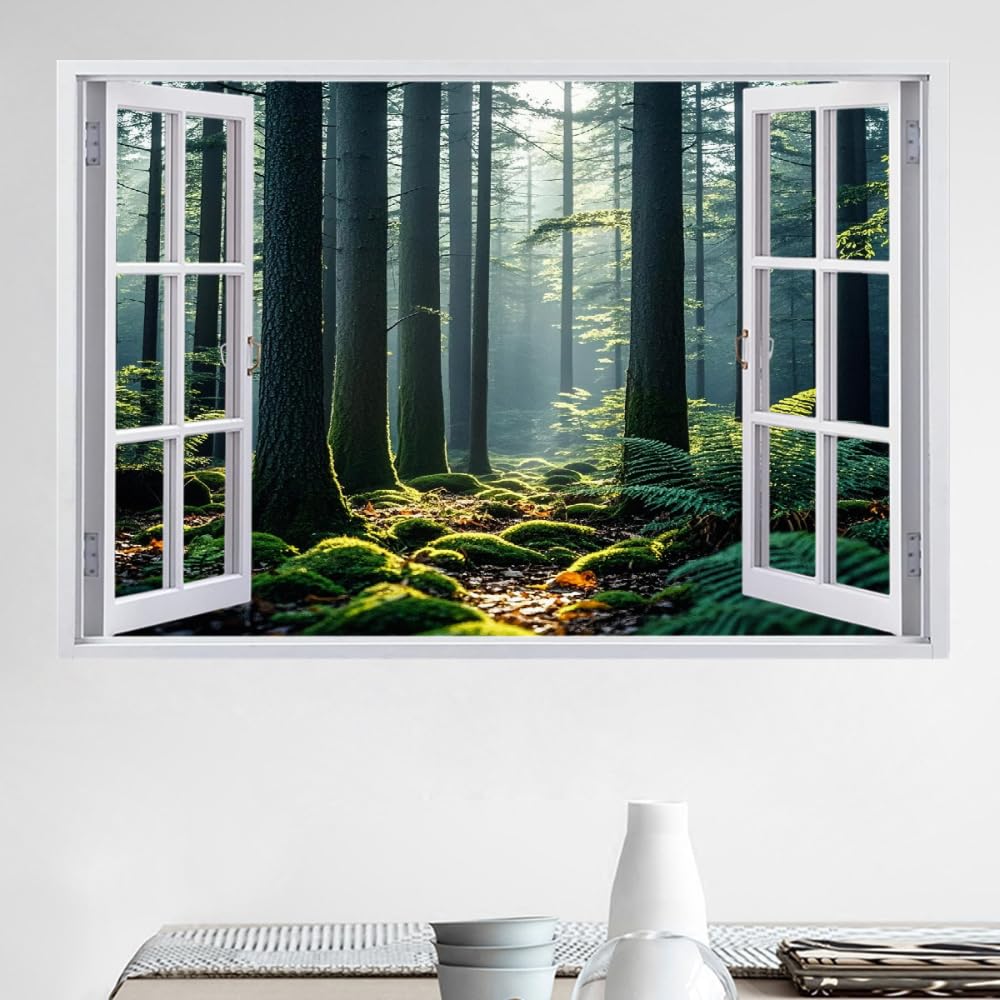 3D Durchbruch Wandtattoo Mädchen Kinderzimmer Waldbaum Wandaufkleber Dekorative Natur Wandsticker für Junge Teenager Zimmer Wohnzimmer Schlafzimmer Wandbilder Deko 120x80cm