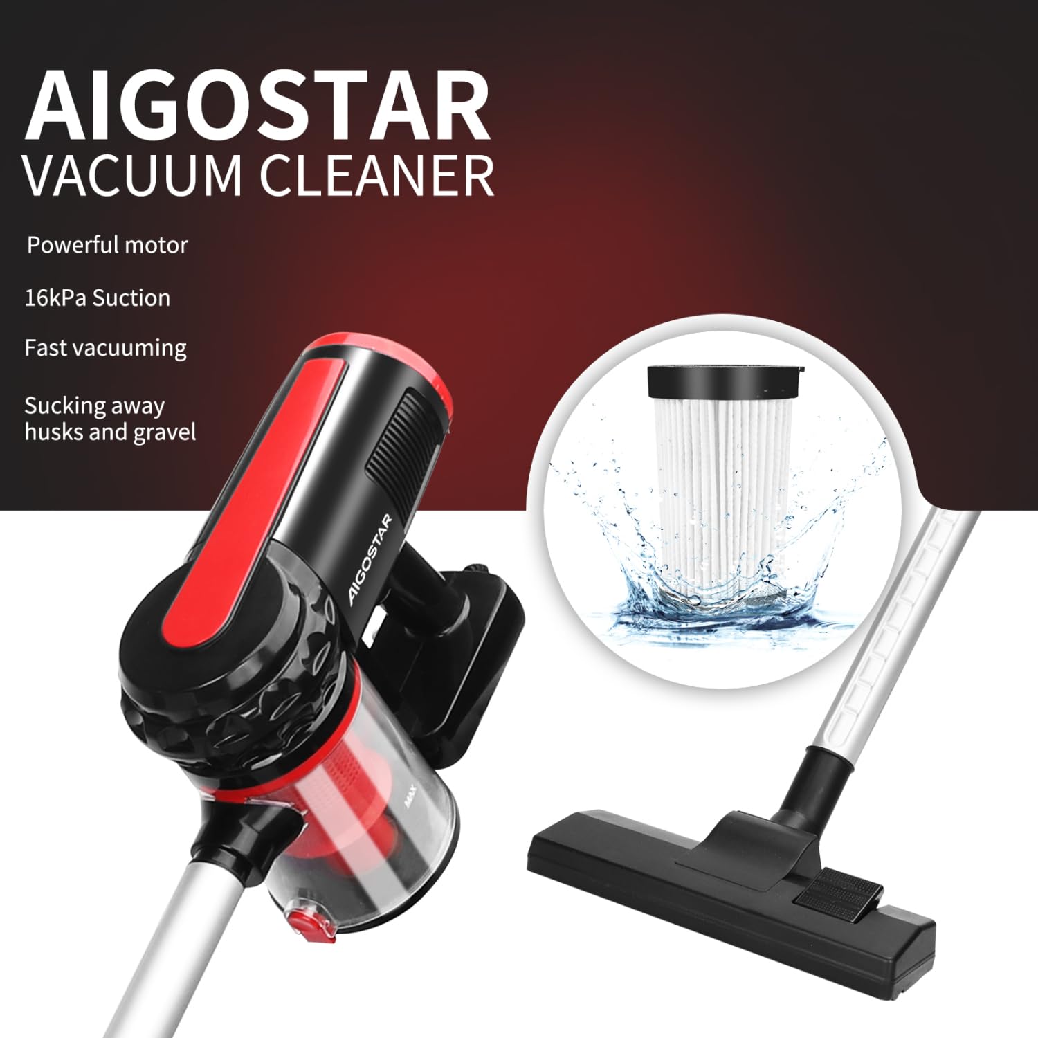 AIGOSTAR Handstaubsauger Aufrechtsauger 4-in-1 Kabelgebundene Staubsauger Leicht Bürststaubsauger
