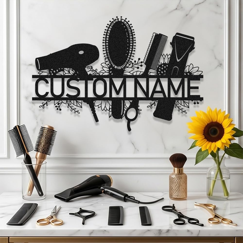 Personalized Hairdresser Stylist Name Signs Beauty Center Metal Wall Hanging,Custom Barbershop Metal Sign Gifts for Men,Women,Stylists,Hairdresser,Customized Barber Shop Welcome Plaques 8 to 24 Inches