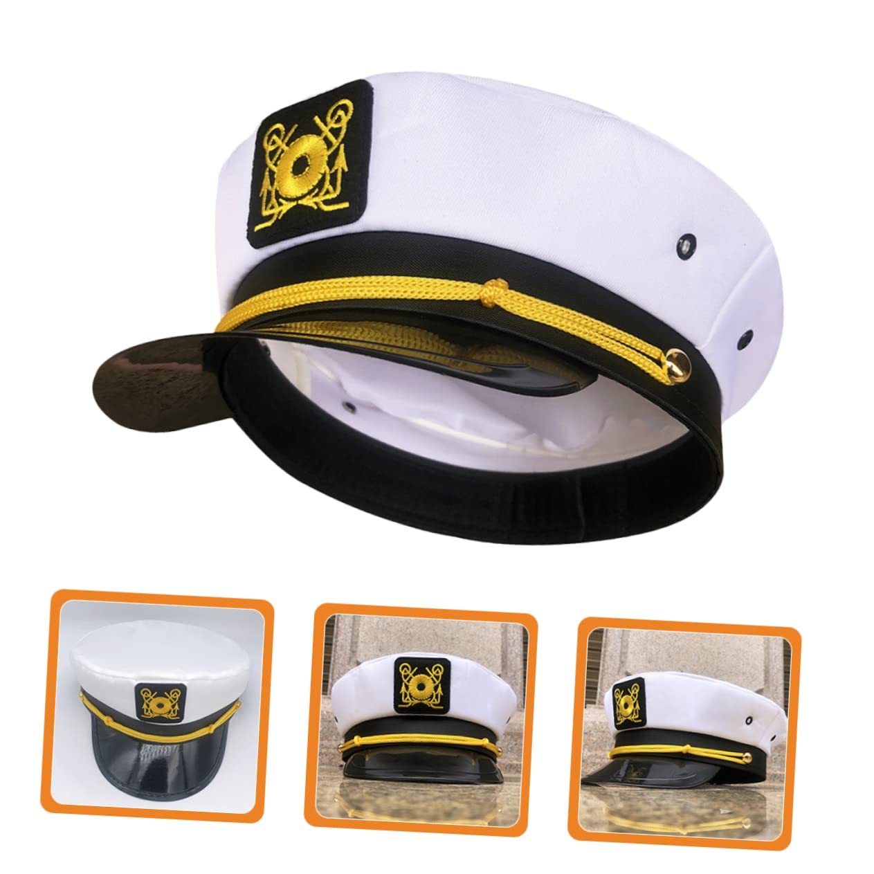 SHERCHPRY 4pezzi Cappello Da Marinaio Unisex Con Visiera Curva Per Costume Nautico Accessorio Per Halloween e Mascherate Protezione Solare e Stile Elegante Con Ricamo