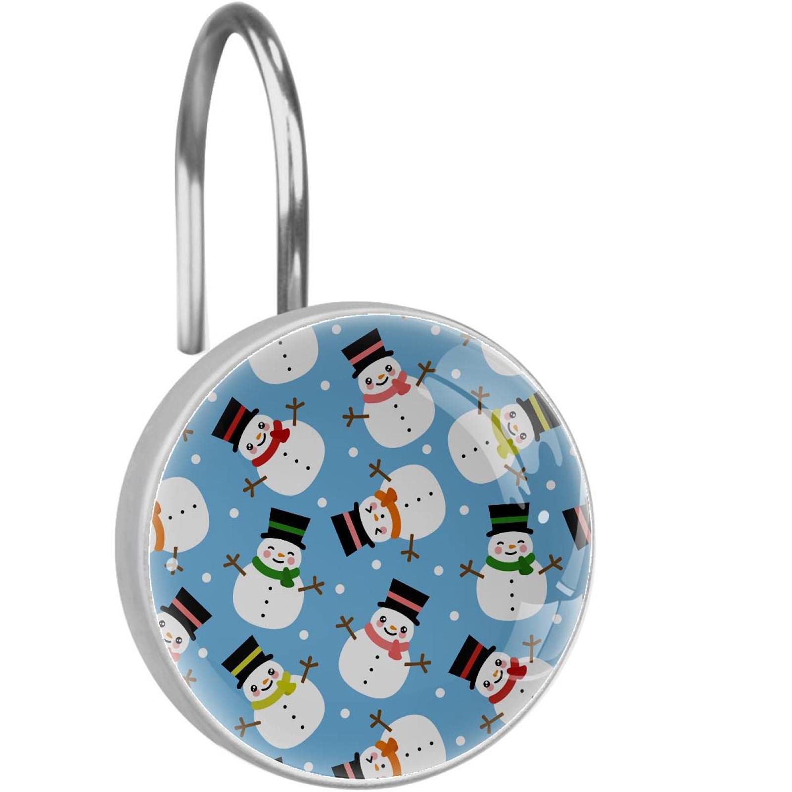Crochets rideau de douche bonhomme de neige : lot de 12 pour une salle de bain festive en acier