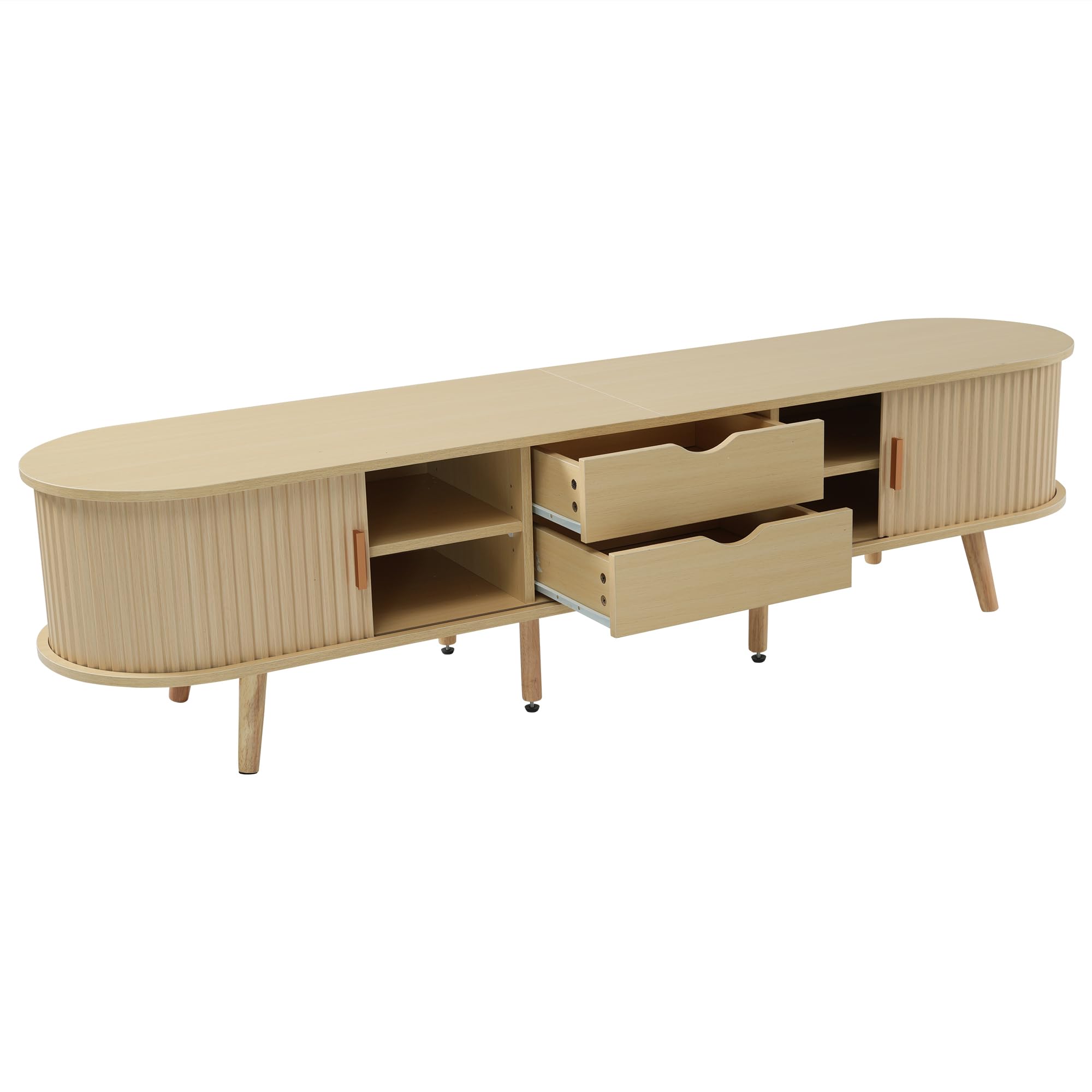 Mueble para TV de salón con espacio de almacenamiento + tablero de fibra de densidad media redonda de grano de madera, 2 cajones, capacidad de carga 30 kg, tamaño 175 x 40 x 42 cm