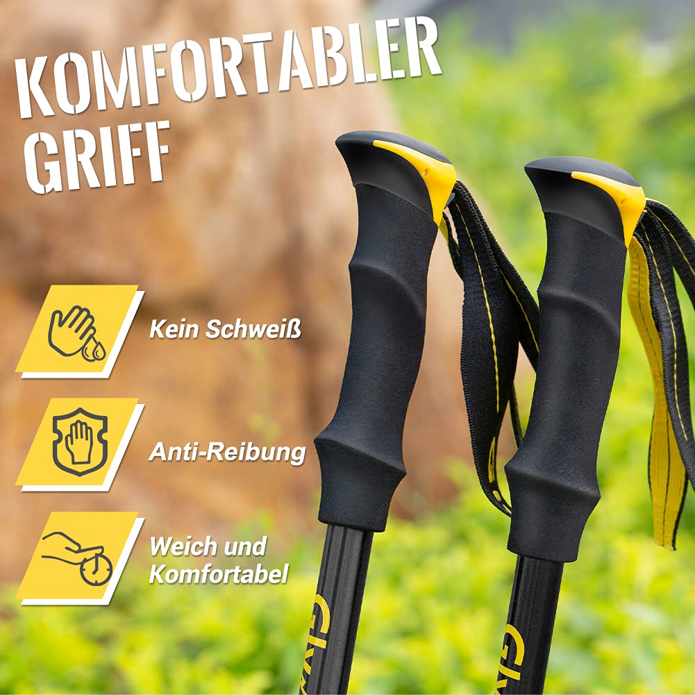 Glymnis Wanderstöcke Trekkingstöcke Walking Stöcke 7075 Aluminium Wanderstock verstellbar 110-130cm und Klemmverschluss mit 4 Paar Gummipuffers für Trekking