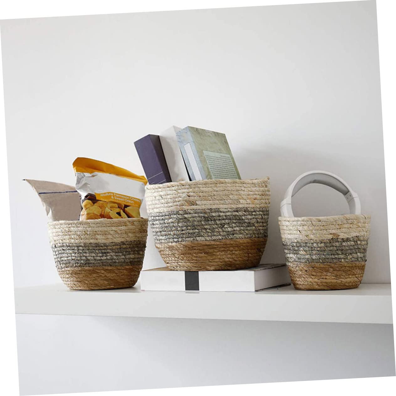 DOITOOL Paniers Tressés en Paille Cache-Pot Décoratif Lot de 2 Créant Une Ambiance Estivale Chaleureuse pour Plantes et Fleurs pour Terrasse