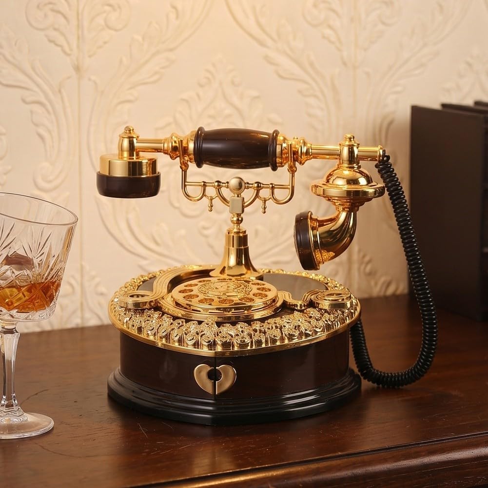 Heart Shaped Telephone Music Box Retro Decorative Wind-Up Melody