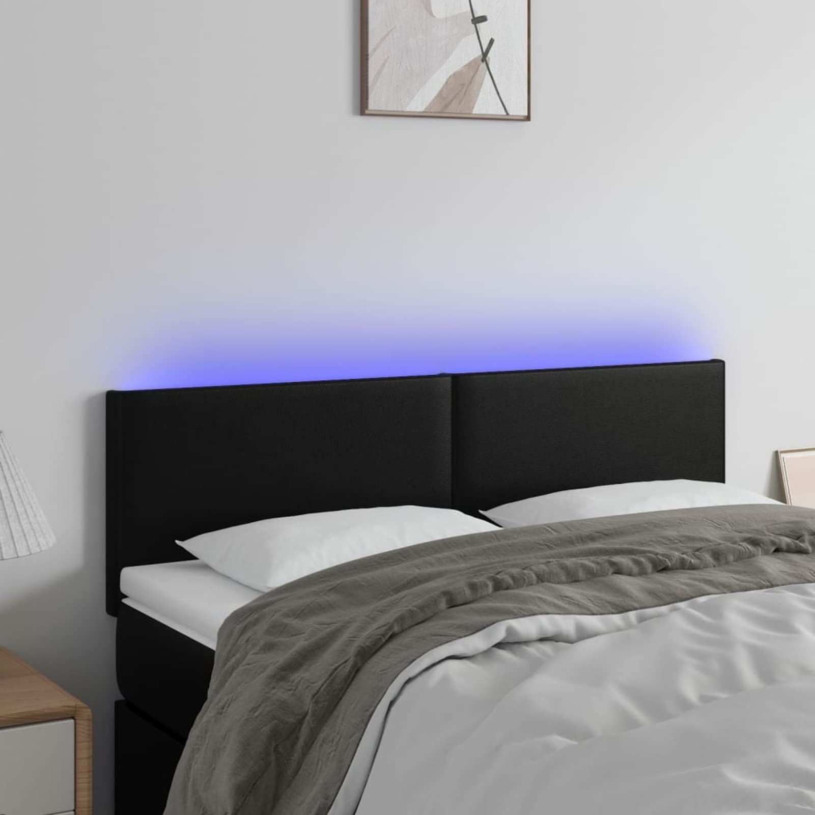 Homgoday Cabecero con Luces LED Cuero sintético Negro 144x5x78/88 cm, Cabecero Cama, Cabezal Dormitorio, Estructura Habitación Mobiliario Muebles Decoración Adorno Dormitorio