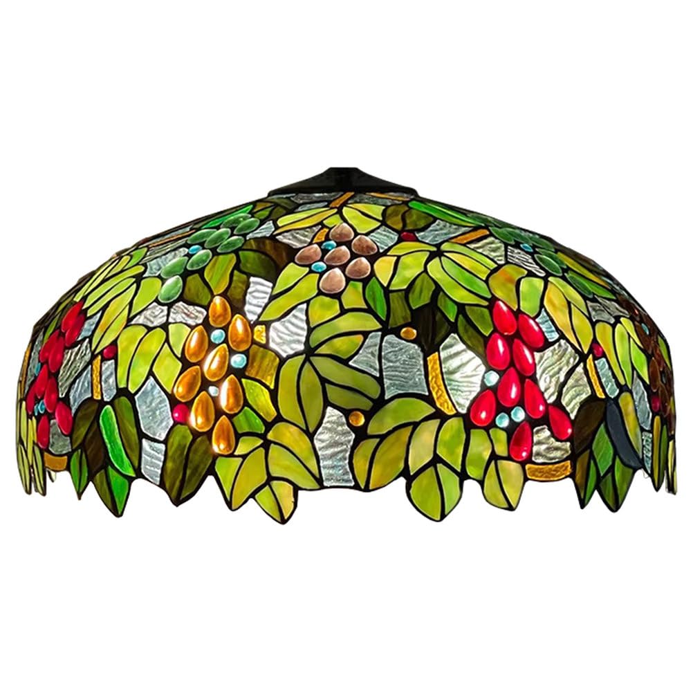 SaryEdge Tiffany Style Stained Glass Lampshade Replacement, Elegant Grapes Design, 20 inch Wide 10 inch High Lamp Shade Only for Table Lamps Pendant Lamps Floor Lamp，，