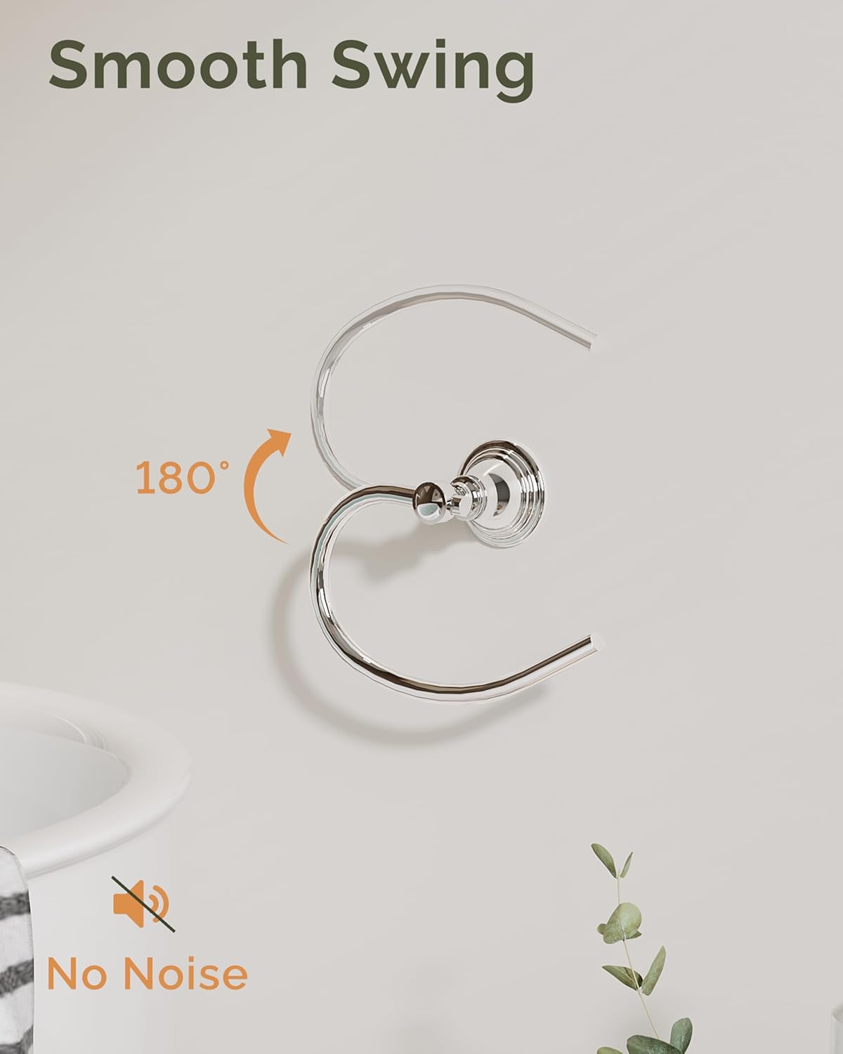 Towel Rings, Towel Hooks, Bathroom Hardware Set (4 Pieces, Chrome)