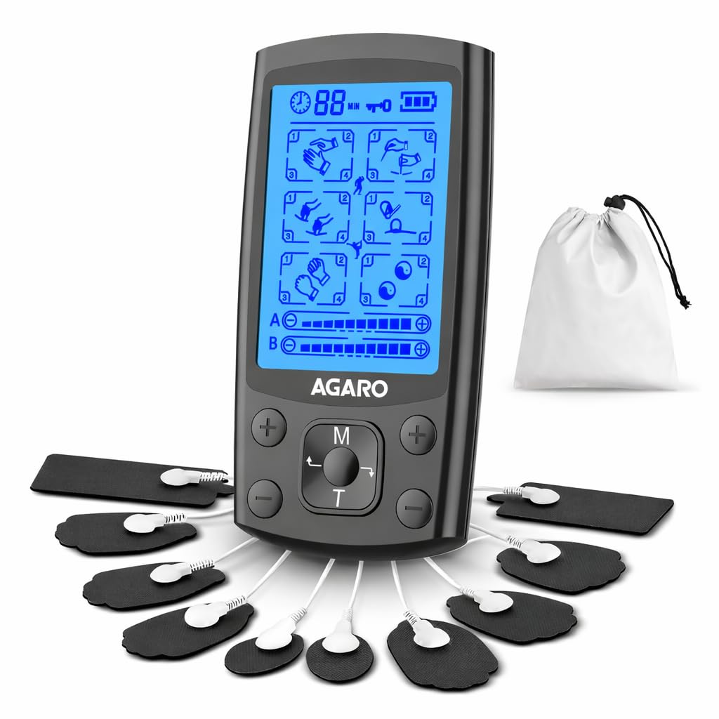 AGARO Dual Channel TENS Massager TM2421 24 Modes, 20 Intensity Levels, Rechargeable, Muscle/Nerve Stimulator for Pain Relief Therapy, Physiotherapy Machine, 10 Gel Pads, Period Pain, Pulse Massager