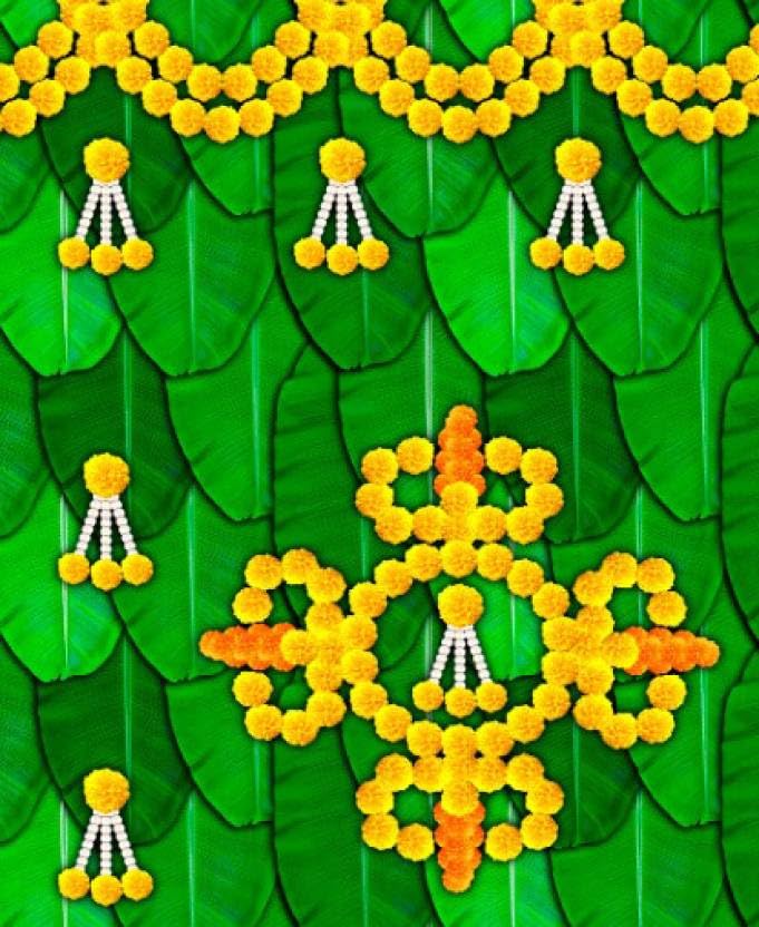 Image of Banana Leaf Design Backdrop Decoration Pooja Cloth (5 * 8 FT) (Banana20)