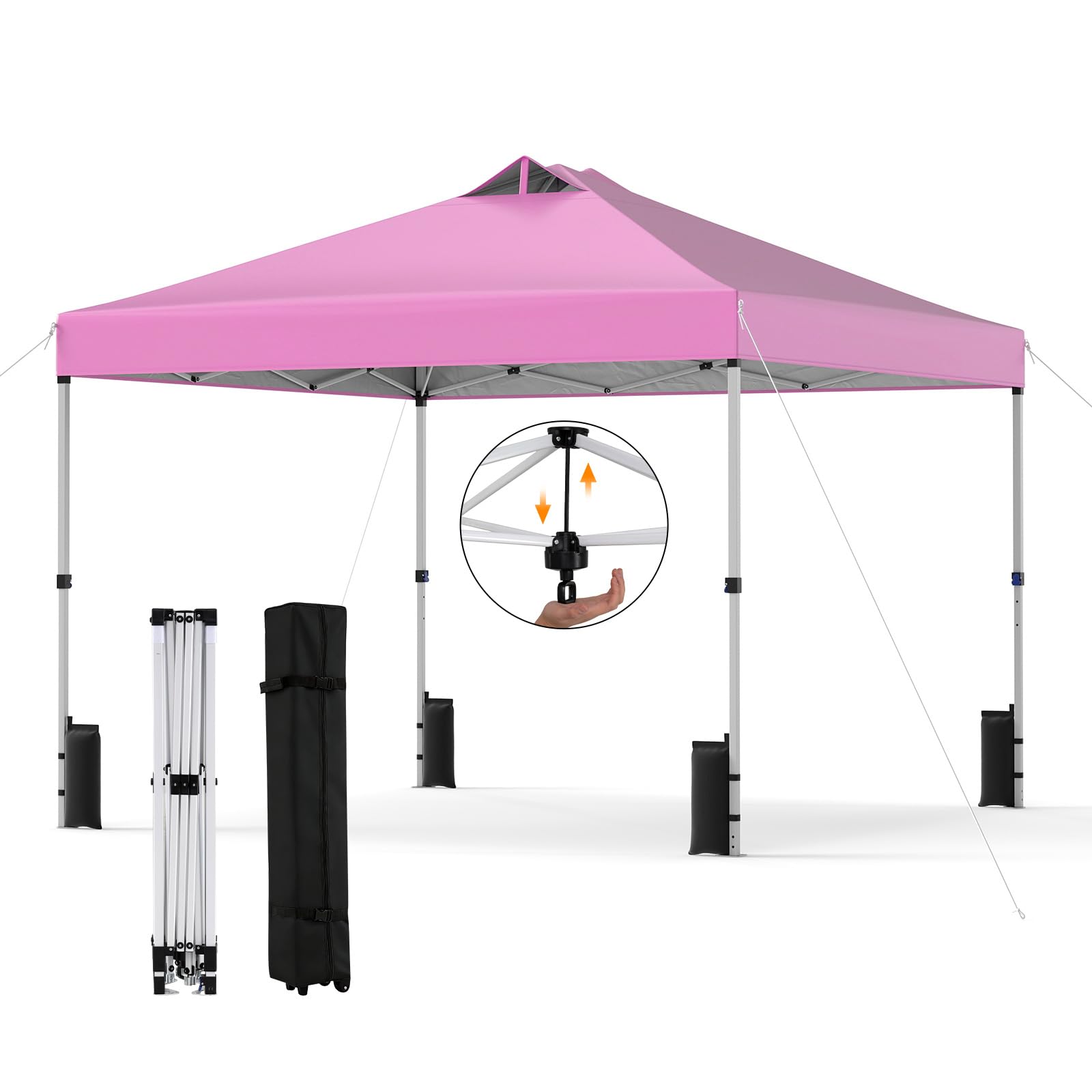 COSTWAY Gazebo Pieghevole Pop-up da 3 x 3 m, Gazebo da Giardino Impermeabile con Blocco Centrale, Borsa da Trasporto, Sacchi di Sabbia e Picchetti, Regolabile in Altezza (Rosa)