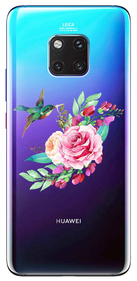 Custodia Siliconica Per Huawei Mate 20 Pro – Design Tropicale Foglie E Fiori – Cover Trasparente Antigiallo Antiurto