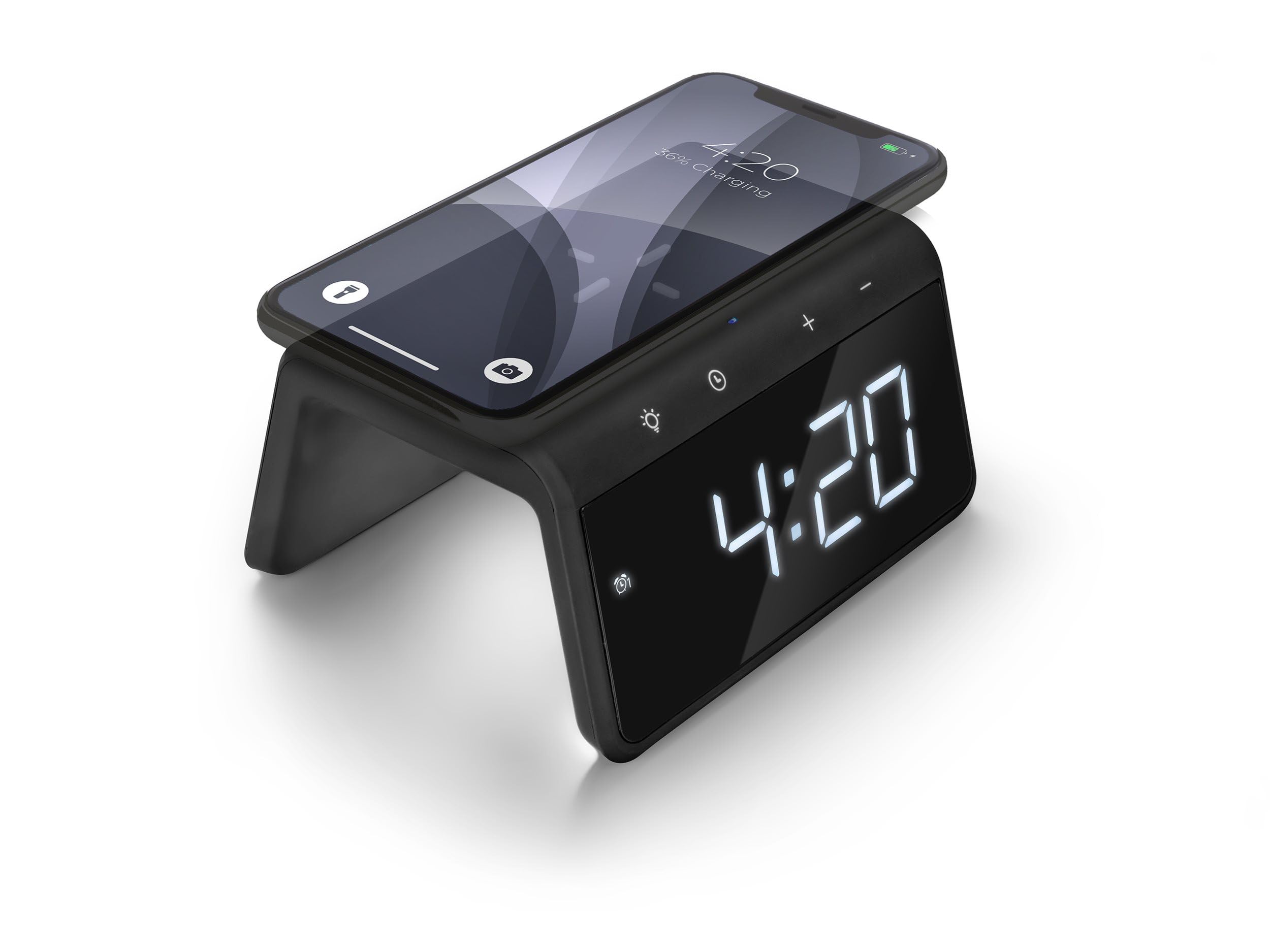 Caliber Sveglia Digitale con Luce, Display dimmerabile, Doppio Allarme e Stazione di Ricarica Rapida, per Bambini e Chi Dorme Profondo, Allarme Forte, Orologio Digitale
