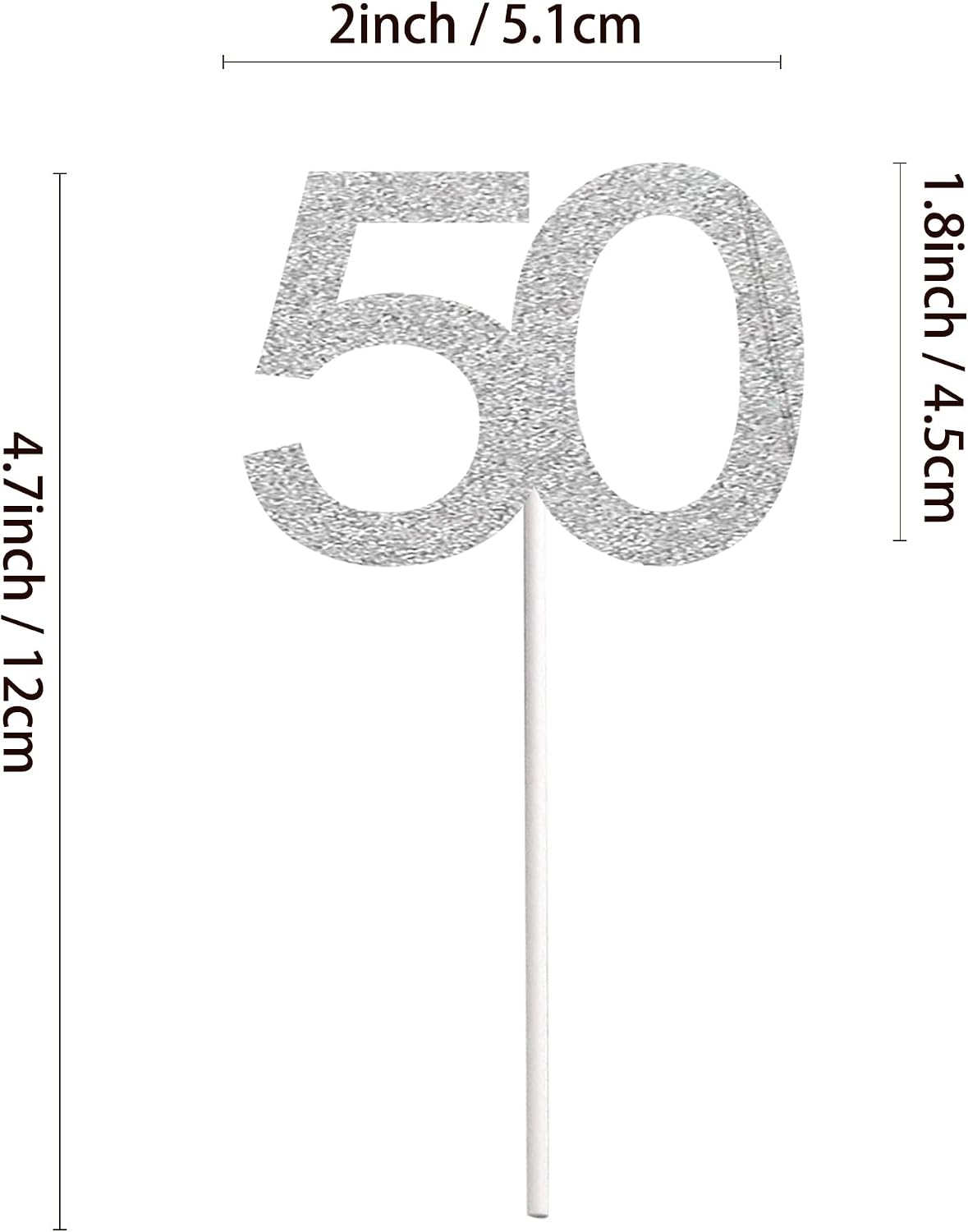 Sumerk 24PCS 50 Cupcake toppers Silver Glitter 50th Birthday Cupcake Picks Anniversary Party Decorations