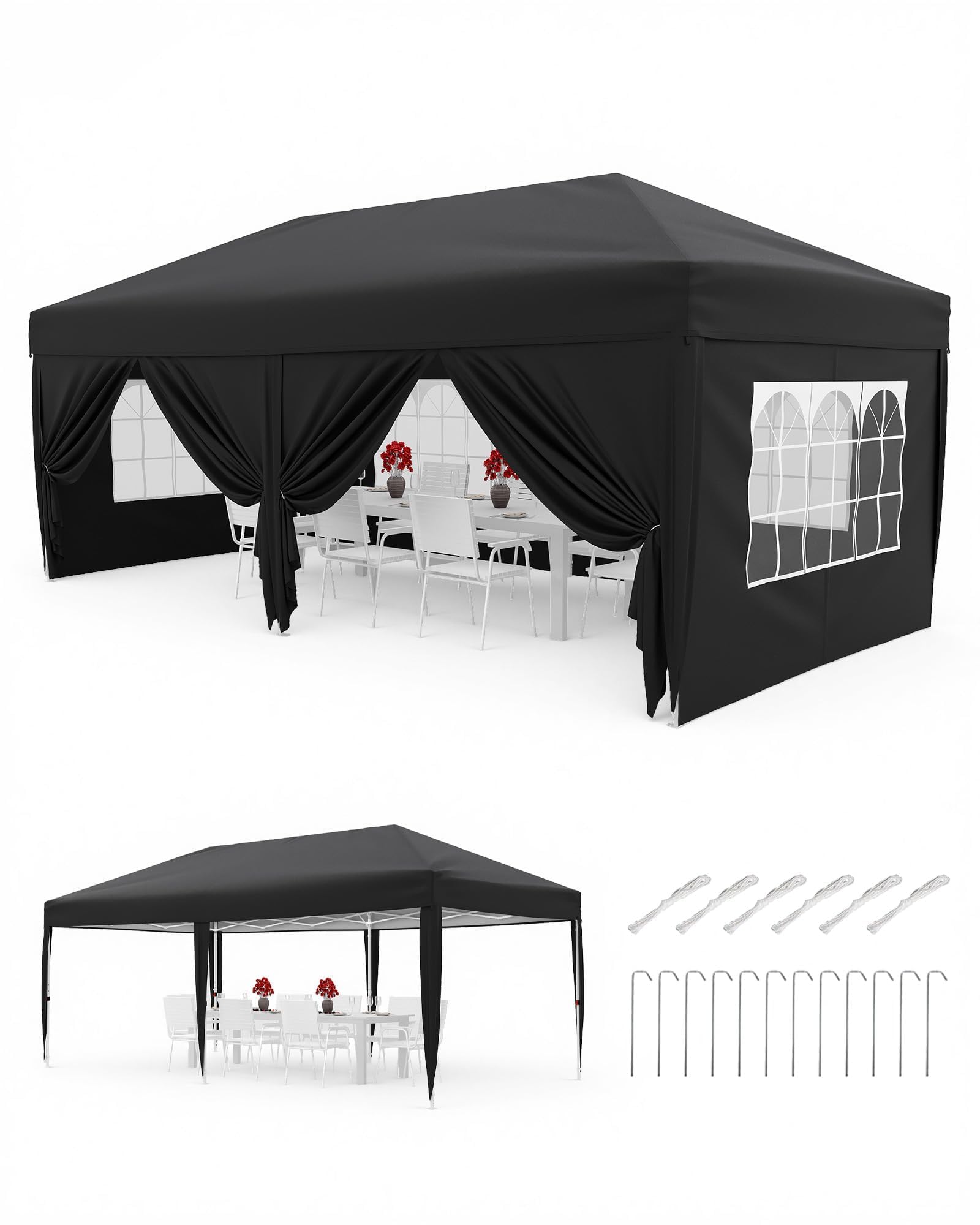 3mx6m Garden Pop Up Gazebo with 6 Sides, Central Lock System | 6 Weight Bags | Carry Bag, Outdoor Waterproof Party Tent Canopy with 3.2m Height, Water Resistant Marquee Canopy, White