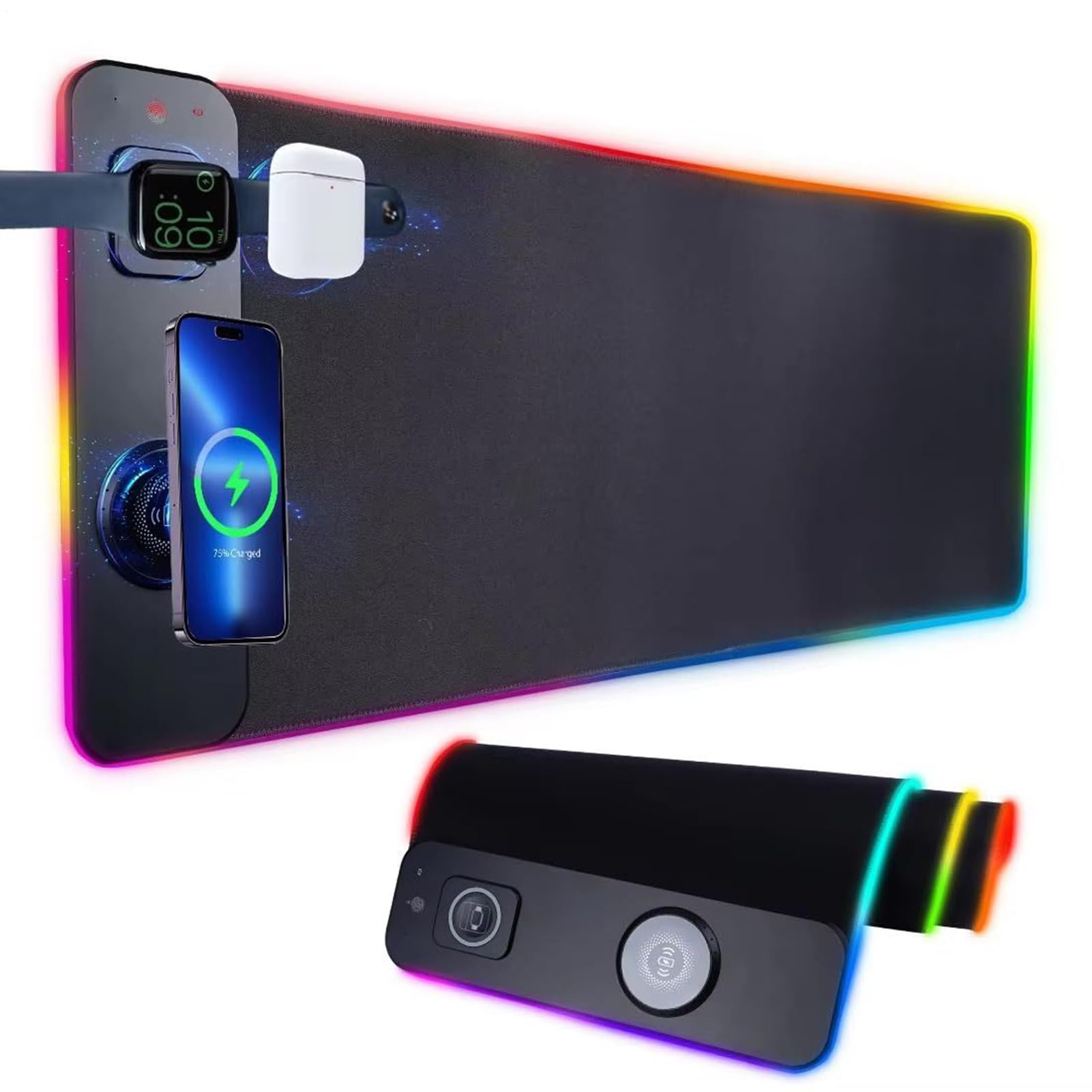 Tappetino Per Mouse Illuminato Ricaricatore Wireless Impermeabile RGB 15W | 80x30 cm Mouse Pad Gaming Ricarica Rapida Magnetica Antiscivolo Per PC Gaming Smartphone Laptop Scrivania Sala Giochi