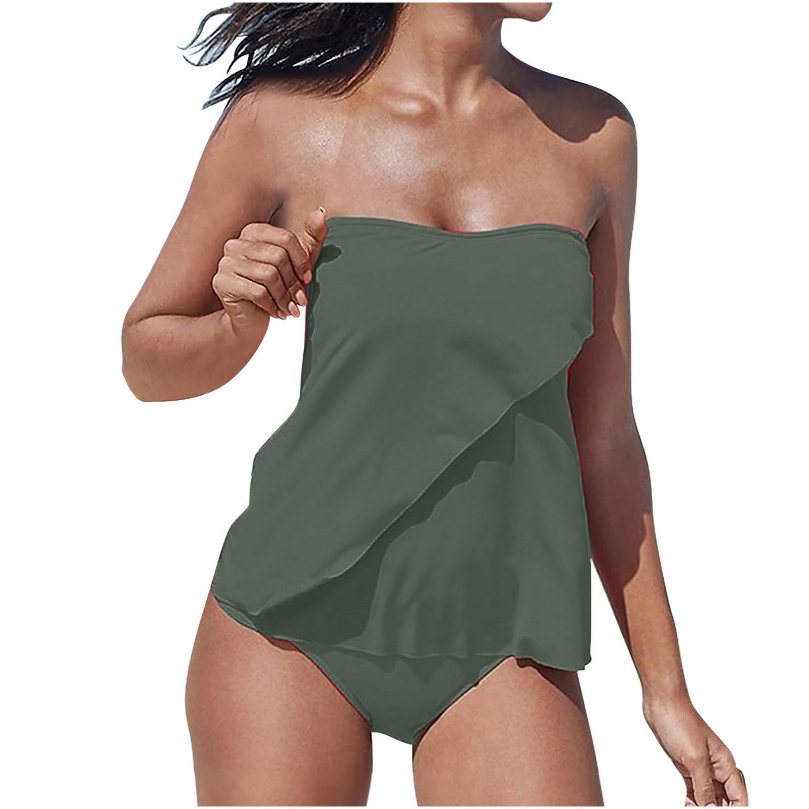 NUSGEAR Tankini Dos Piezas Mujer 2024 Moda Traje de Baño sin Tirantes Push Up Bañador Color sólido Reductor Barriga Tankini Playa Cintura Alta Conjunto de Bikinis Vacaciones