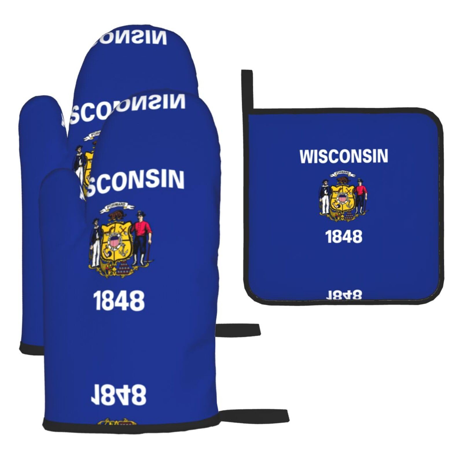Wisconsin State Flag Oven Mitts And Pot Holders Sets Of 3 Oven Glove Kitchen Decor For Baking Cooking Bbq