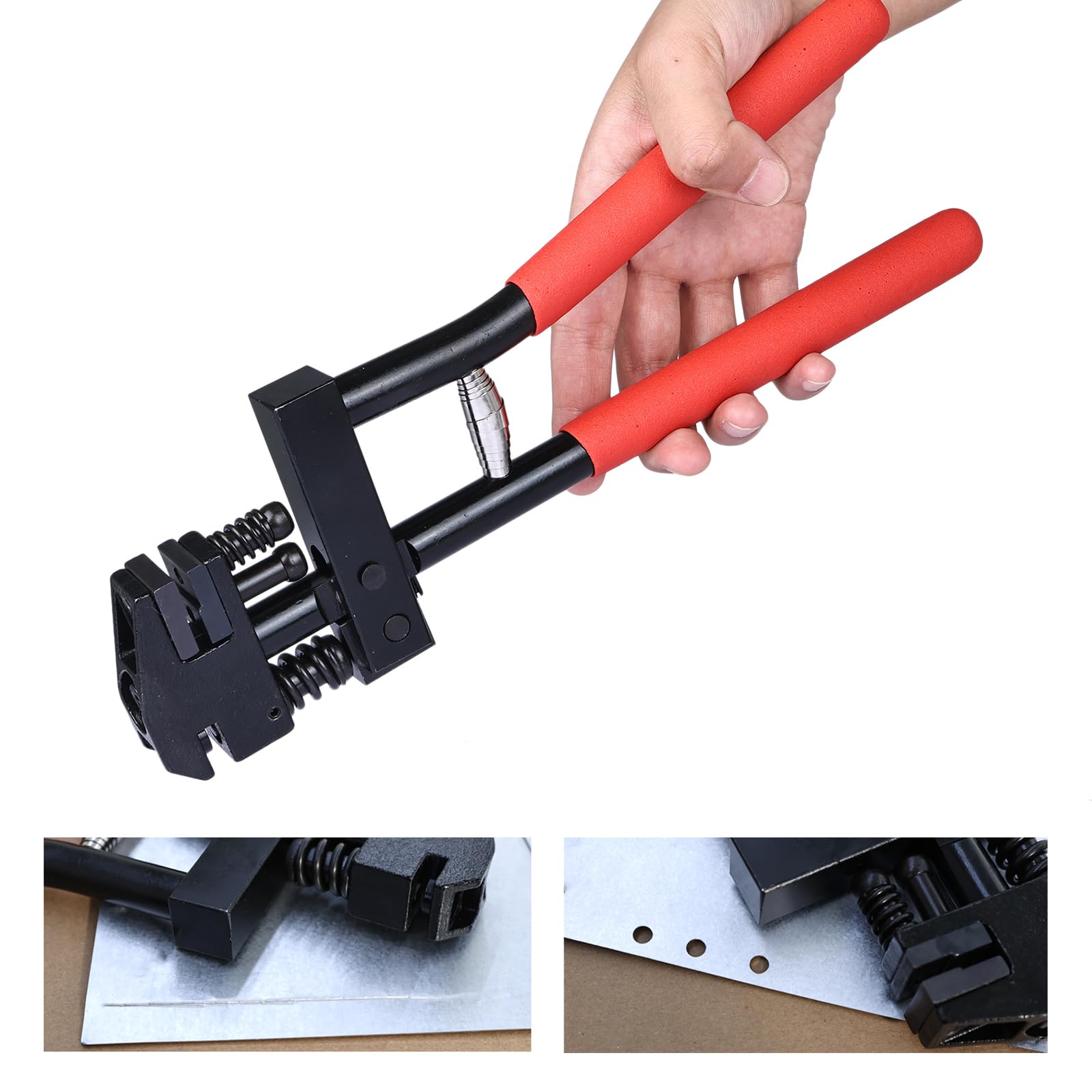 FreeTec 2 en 1 Pince à Soyer et à Poinçonner, Ø5 mm Pince à Poinçonner Metal, Pinces à Sertir Pinces à Soyer la Tôle pour Réparation de Carrosserie (Rouge)