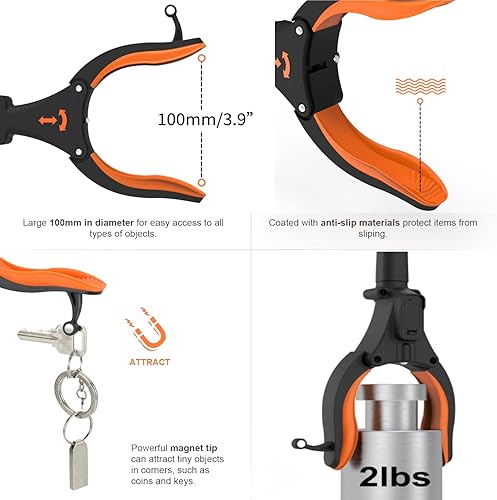 Miniatura 9 de Herramienta de agarre de 32 pulgadas de largo, agarradores para ancianos, herramienta de alcance con luz, herramienta de alcance resistente con