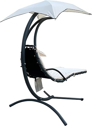 Miniatura 3 de BalanceFrom Columpio curvo colgante con cojín, almohada, toldo, soporte y bolsa de almacenamiento, capacidad de 330 libras