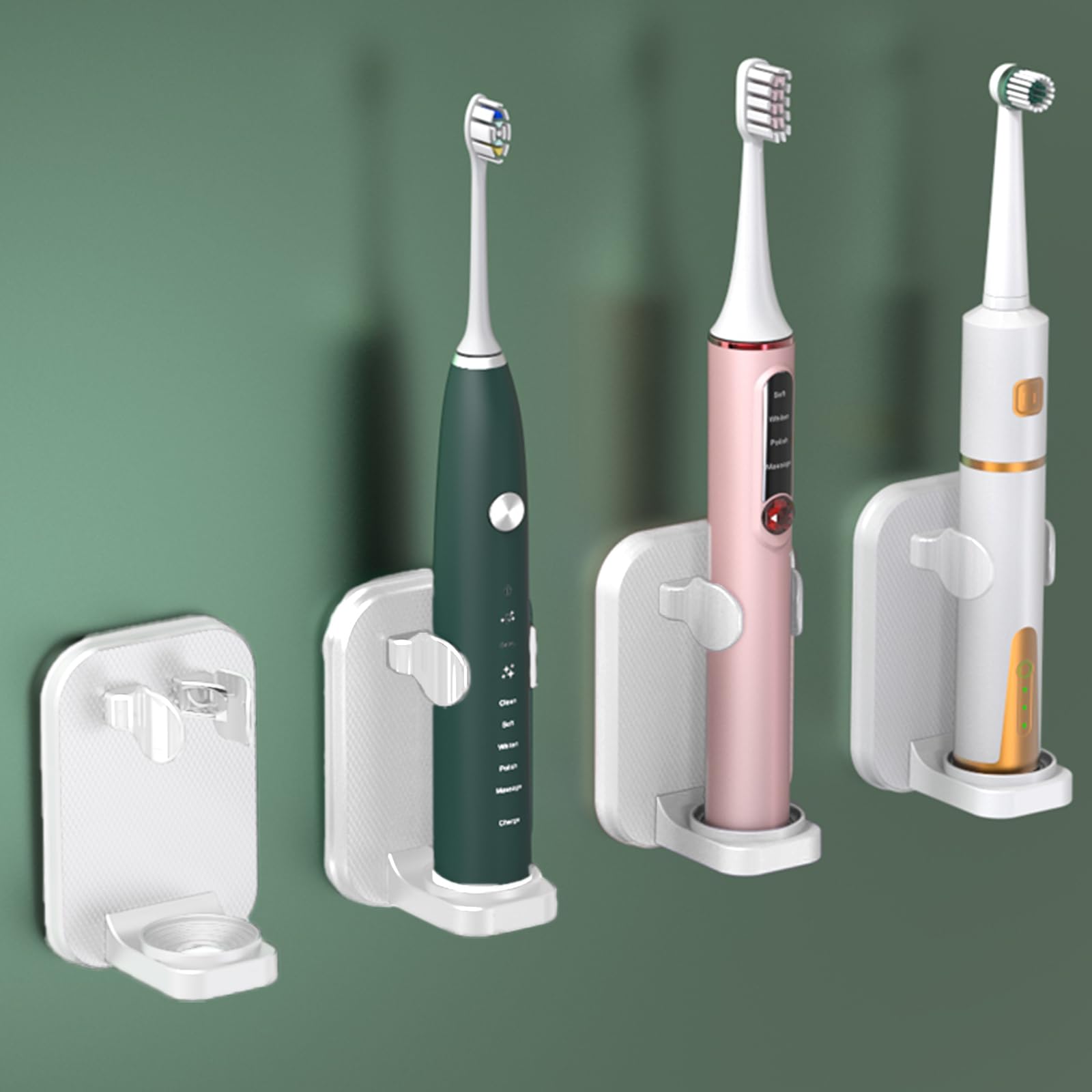 Jentyata Whitem Electric Toothbrush Holder Wall Mounted 4Pack Set For Bathroom,Adjustable Size Toothpaste Dispenser Stand Organizer For Adult Kids Toothbrush (Whitem)