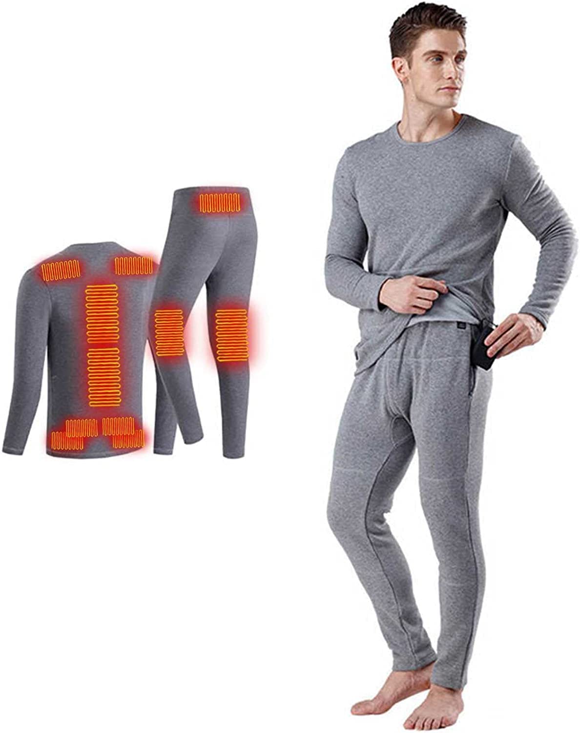 Męska bielizna termoaktywna, podgrzewane elektrycznie spodnie USB Ciepła odzież na zimę (bez baterii) (Color : SZARY, Size : XXL-XXLarge)