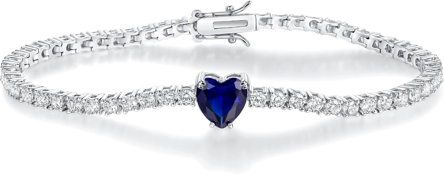 TIKJE Tennis Bracelets for Women, Heart-Shaped Birthstone Cubic Zirconias Bracelet| 4.0mm White Gold Womens Bracelets for Birthday Gift| Size 7-7.5 inches