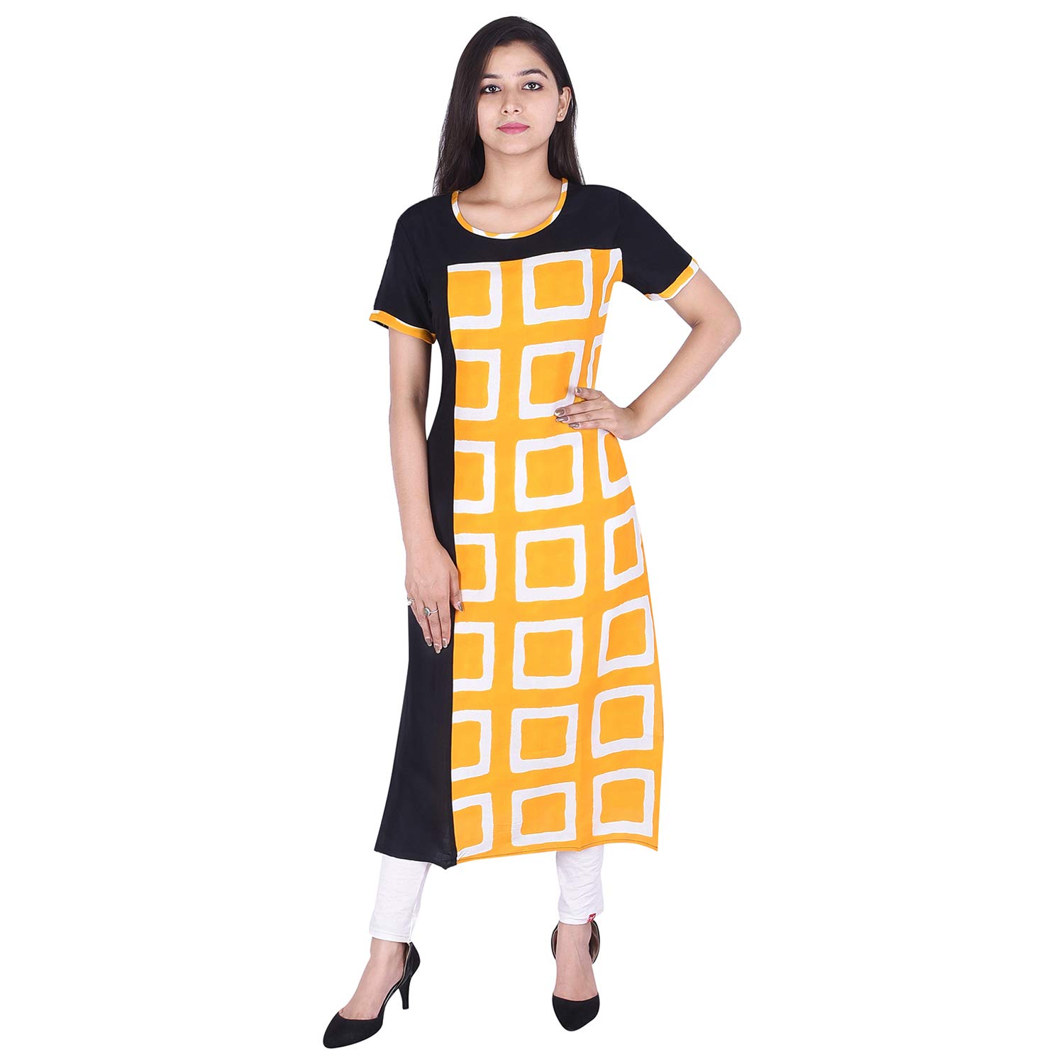 Fabay Women's Rayon Straight Kurta (KFK_92_Yellow_L_Yellow_X-Large)